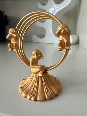Vintage FLORENZA Metal Letter Rack Napkin Holder Gold Tone Three Wise Monkeys